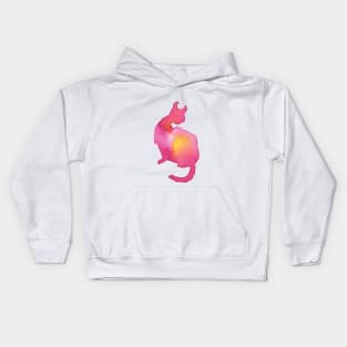 Yellow And Pink Cat Cleaning Its self Kids Hoodie